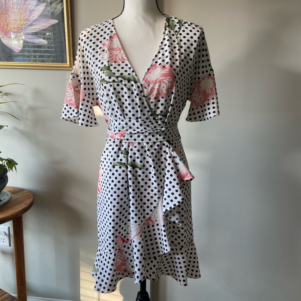 Floral Polka Dot Wrap Dress Business Casual